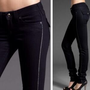 New True Religion Disco Julie Black Jeans 28 Crystals Low Rise